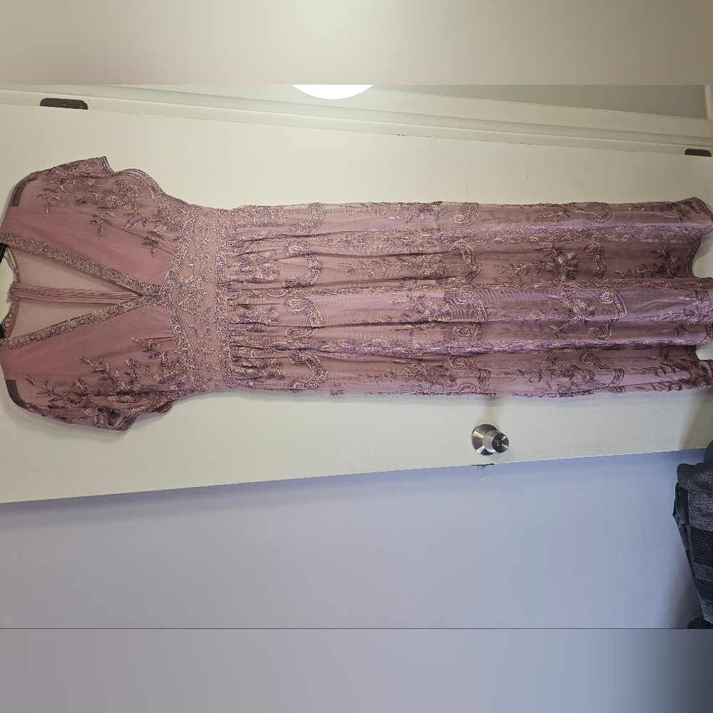 Dusty Rose Embroidered V-Neck Maxi Dress - Picture 5 of 12